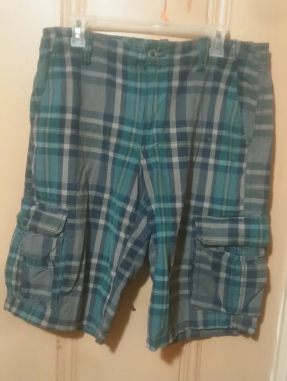 Route 66 Teal and Gray Plaid Cargo Shorts